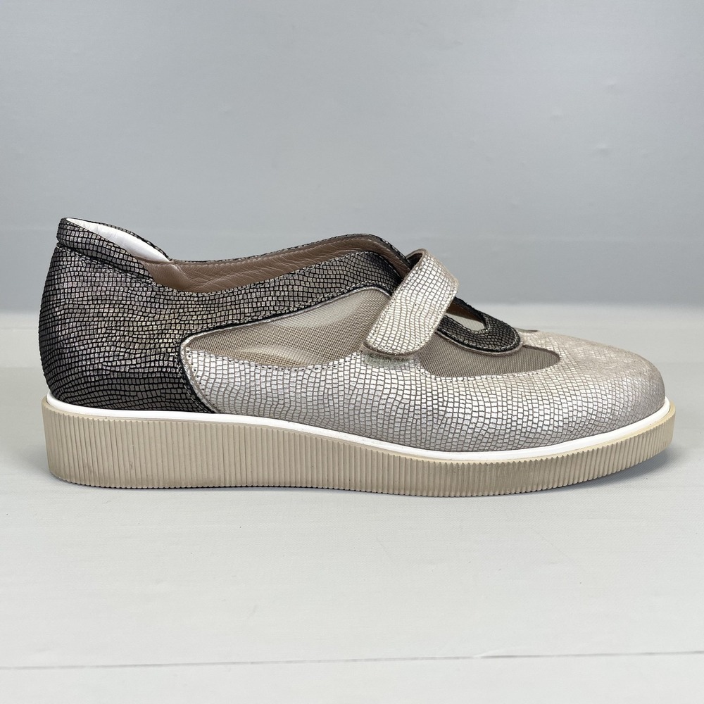 BeautiFeel Libra Shoes Womens Size 36 Silver Black Mary Jane Mesh Wedge Comfort